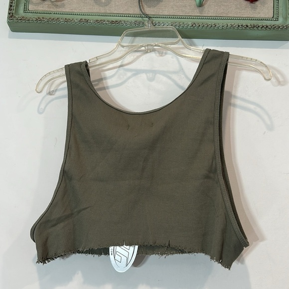 Poster Girl Ribbed Cropped Distressed raw hem tank top army green new w tag XXL - Picture 5 of 5